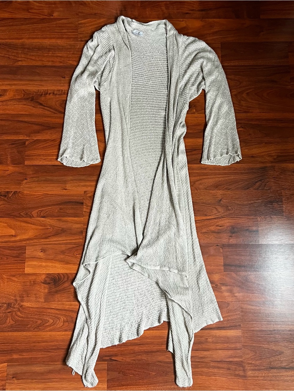 Light Taupe Open-Front Knit Long Cardigan